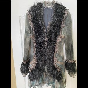 Boston proper gray faux fur lace cardigan sweater